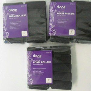 3 PACK Diane Foam Rollers, Black, 1", 10/bag - 30 ROLLERS TOTAL